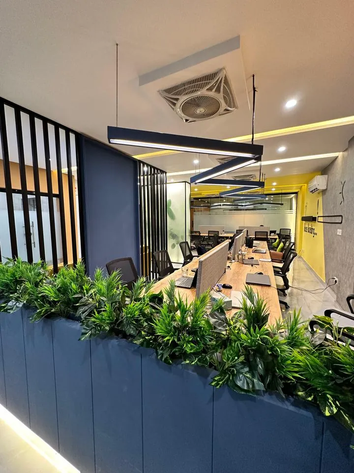 Workspace lined with greenery